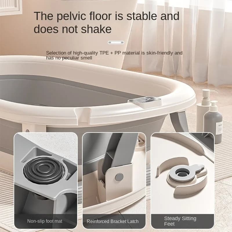 Multi-Functional Collapsible Baby Bathtub with Bath Rack and Non-Slip Mat Foldable Baby Shower Tub Portable Space Saving